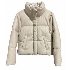 Abercrombie & Fitch Mini Puffer Vegan Leather Jacket Cream Women's Size Small